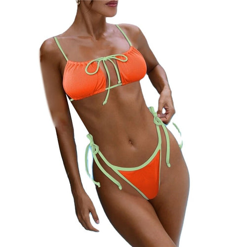 Bikini Swimsuit Beachwear Swimsuit Separate High Waist Bikini Solid Color Thin Sling Backless Conservative