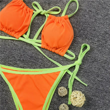 Load image into Gallery viewer, Bikini Swimsuit Beachwear Swimsuit Separate High Waist Bikini Solid Color Thin Sling Backless Conservative