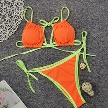 Load image into Gallery viewer, Bikini Swimsuit Beachwear Swimsuit Separate High Waist Bikini Solid Color Thin Sling Backless Conservative