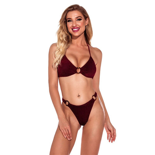 Bikini Swimsuit Swimwear Solid 2021 Summer High Waist Underwear Set Thin Sling Sexy Strapless