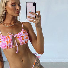 Load image into Gallery viewer, Bikini Swimsuit Women&#39;s Swimwear Pink Sexy Butterfly Print High Waist Thin Sling Strapless Beach Suit