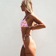Load image into Gallery viewer, Bikini Swimsuit Women&#39;s Swimwear Pink Sexy Butterfly Print High Waist Thin Sling Strapless Beach Suit