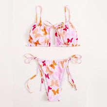 Load image into Gallery viewer, Bikini Swimsuit Women&#39;s Swimwear Pink Sexy Butterfly Print High Waist Thin Sling Strapless Beach Suit