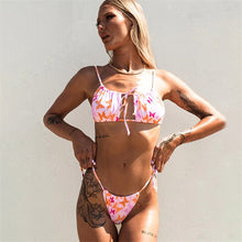Load image into Gallery viewer, Bikini Swimsuit Women&#39;s Swimwear Pink Sexy Butterfly Print High Waist Thin Sling Strapless Beach Suit