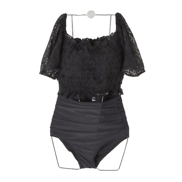 Black Bikini Set Women Push Up Padded  Swimwear Short Sleeve Swimsuit Summer Beach Wear High Waist Biquinis 2021 Hot Sale