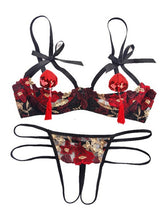 Load image into Gallery viewer, Black Eyelash Lace Women Underwear Temptation Thin Open Bra Panties Intimates Embroidery Bralette Panty Lingerie Sets