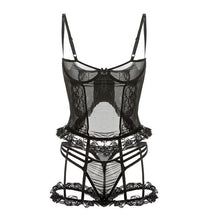 Load image into Gallery viewer, Black Lace Top Corset Underbust Bustier with Leg Ring Burlesque Women Gothic Corselet Steampunk Lingerie Sexy Body Shaper