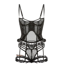Load image into Gallery viewer, Black Lace Top Corset Underbust Bustier with Leg Ring Burlesque Women Gothic Corselet Steampunk Lingerie Sexy Body Shaper
