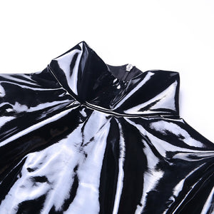Black Long Sleeve PU Leather Bodysuit Slim Turtleneck Seamless Sexy Playsuit Women Nightclub Party Bottomshirt Latex Jumpsuit