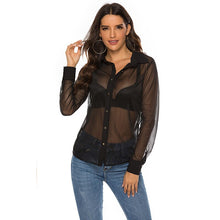 Load image into Gallery viewer, Black Mesh Shirt Sexy Blouse Women Tops Summer Girls Ladies Night Club Wear Top See Through Shirts Sexy Blouses Button Up Shirt