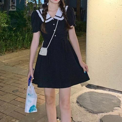 Black Princess Elegant Sweet Dress Women 2021 Summer Slim Korean Designer Party Kawaii Dress Female High Waist Causal Sundress