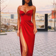 Load image into Gallery viewer, Black Sexy Bodycon Silk Dress Women Backless Slip Satin Dress Spaghetti Strap Hight Split Summer Elegant Party Long Dresses 2021