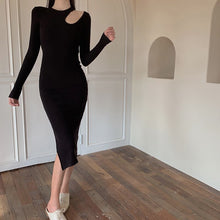 Load image into Gallery viewer, Black Slim Fit Dress Women Design Hollow Out Bodycon Elegant A Line Long Sleeve Vestidos Mujer Korean Style Chic Simple Robe