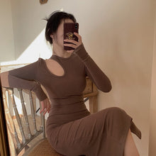 Load image into Gallery viewer, Black Slim Fit Dress Women Design Hollow Out Bodycon Elegant A Line Long Sleeve Vestidos Mujer Korean Style Chic Simple Robe