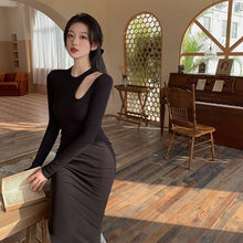 Load image into Gallery viewer, Black Slim Fit Dress Women Design Hollow Out Bodycon Elegant A Line Long Sleeve Vestidos Mujer Korean Style Chic Simple Robe