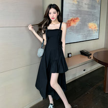 Load image into Gallery viewer, Black Suspender Dress 2021 New Design Sense Niche Irregular Strap Dress Mid-length Sexy Dress Suit