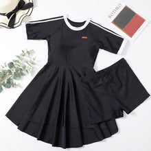 Load image into Gallery viewer, Black Swimwear 2021 Short Sleeve Swimming Suit for Women Tummy Control One Piece Swimsuit with Shorts Plus Size Bathing Suits