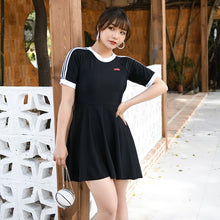 Load image into Gallery viewer, Black Swimwear 2021 Short Sleeve Swimming Suit for Women Tummy Control One Piece Swimsuit with Shorts Plus Size Bathing Suits