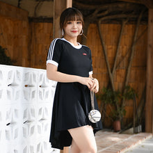 Load image into Gallery viewer, Black Swimwear 2021 Short Sleeve Swimming Suit for Women Tummy Control One Piece Swimsuit with Shorts Plus Size Bathing Suits