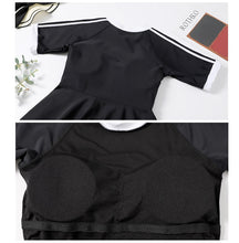 Load image into Gallery viewer, Black Swimwear 2021 Short Sleeve Swimming Suit for Women Tummy Control One Piece Swimsuit with Shorts Plus Size Bathing Suits