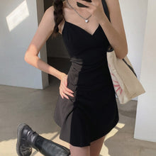 Load image into Gallery viewer, Black Vintage Sexy Strap Dresses Women French Hepburn Designer V-neck Dress Female Y2k Slim Casual Party Mini Dress 2021 Summer