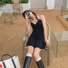Load image into Gallery viewer, Black Vintage Sexy Strap Dresses Women French Hepburn Designer V-neck Dress Female Y2k Slim Casual Party Mini Dress 2021 Summer