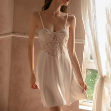 Load image into Gallery viewer, Black Women Pajamas Lace Hollow Long Dress Woman White Sling Satin Sexy Woman Nightie Sling Sleepwear Hollow Halter Sexy Dress