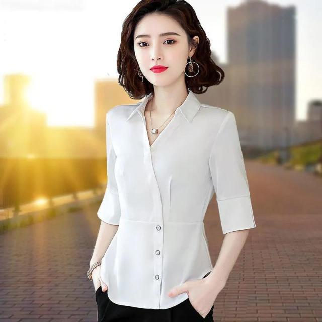 Blouse Women 2021 Summer Chiffon Shirts Blouse Tops Fashion Elegant Casual V-Neck Loose short  sleeve Blouses party Femme Blusa