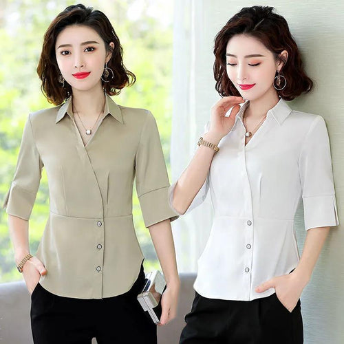 Blouse Women 2021 Summer Chiffon Shirts Blouse Tops Fashion Elegant Casual V-Neck Loose short  sleeve Blouses party Femme Blusa