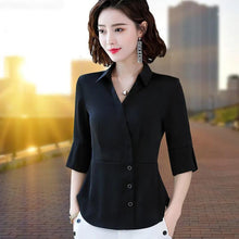 Load image into Gallery viewer, Blouse Women 2021 Summer Chiffon Shirts Blouse Tops Fashion Elegant Casual V-Neck Loose short  sleeve Blouses party Femme Blusa