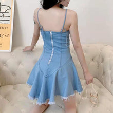 Load image into Gallery viewer, Blue Denim Camisole Dresses 2021 Ladies Summer Casual Vestidos For Women Sexy Backless Spaghetti Strap DrawString Robe Fashion