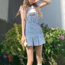 Load image into Gallery viewer, Blue Kawaii Denim Women Dress Summer 2021 Harajuku Casual Suspender Pleated Mini Dress Streetwear Chic Korean Fashinon Clothing