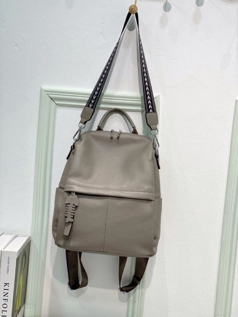 Blue Large Capacity Women Backpack Natural Genuine Leather Ruckrask Fish Zipper Design Teenager Girl Rucksack Vintage School Bag