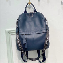 Load image into Gallery viewer, Blue Large Capacity Women Backpack Natural Genuine Leather Ruckrask Fish Zipper Design Teenager Girl Rucksack Vintage School Bag