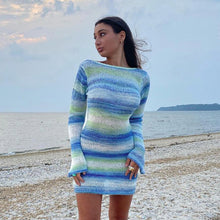Load image into Gallery viewer, Blue Sexy Knitted Backless Mini Dress Bodycon Y2K Long Sleeve Summer Beach Dress for Women 2022 New Club Party Dresses