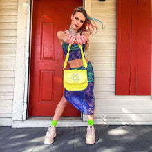 Load image into Gallery viewer, Blue lace knitted two piece dress set Strap hollow out sexy crop top high split midi skirt Elegant party women clothing outfits