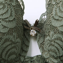 Load image into Gallery viewer, Body Women Sexy Lingerie Push Up Bodysuit Padded Cup Underwire Floral Pattern Army Green Bra and Brief Set High Cut Underwear