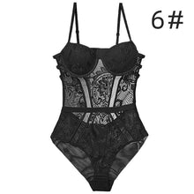 Load image into Gallery viewer, Body Women&#39;s Sexy Lingerie Bodysuit Push Up Padded Cup Strappy Back Underwire Floral Emboridery Underwear One-piece Lingerie