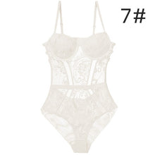 Load image into Gallery viewer, Body Women&#39;s Sexy Lingerie Bodysuit Push Up Padded Cup Strappy Back Underwire Floral Emboridery Underwear One-piece Lingerie