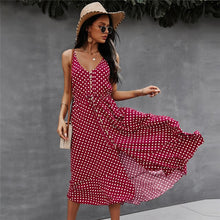 Load image into Gallery viewer, Bohemia Polka Dot Spaghetti Strap Dress Women 2021 Summer Casual V Neck Holiday Bandage Dress Ladies Beach Slim A Line Dresses