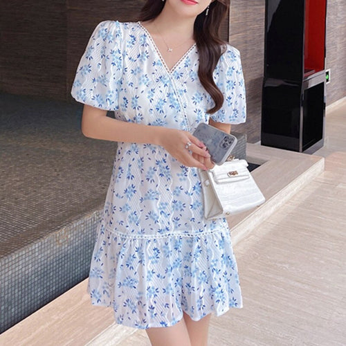 Bohemian Sweet Fashion Short Sleeve Women Chiffon Dress Embroidery Floral Sexy Elegant Office Ladies Summer Beach Vestidos 2021