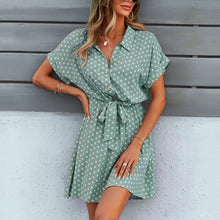 Load image into Gallery viewer, Boho Shirt Dress Women Summer Dot Print Clothing Green Bow-Knot Short Sleeve Outfit Loose Chiffon Casual Mini Dress Office Lady