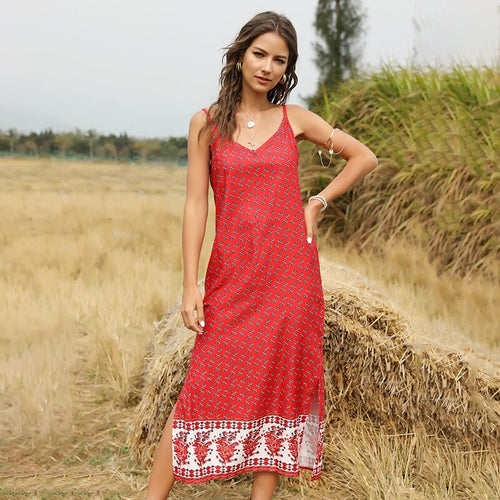 Boho Slim V Neck Summer Bandage Backless Maxi Long Dress Women Casual Spaghetti Strap Party Beach Holiday Elegant Tunic Dress