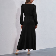 Load image into Gallery viewer, Boho Women Solid Maxi Dress 2021 Autumn Fashion V Neck Party Dress Long Sleeve High Waist Irregular Hem Casual Dress With Sashes