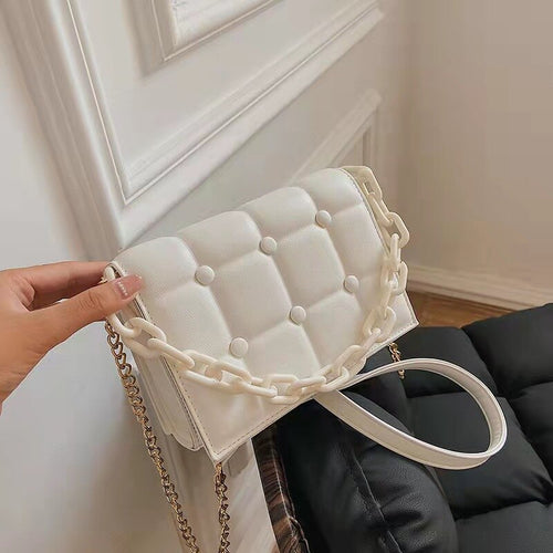 Bolsa feminina de ombro com corrente, bolsa para mulheres nova, luxuosa, sacola de rebite, de couro, para viagem