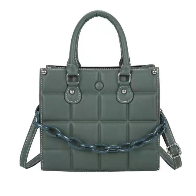 Bolsa quadrada feminina de couro pu de qualidade, xadrez, bolsa de mão, transversal, estilosa, de ombro, carteiro, nova