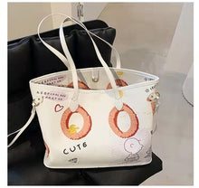 Load image into Gallery viewer, Bolsa tote feminina com estampa de desenho, bolsa de mão de couro pu de alta capacidade, bolsa de ombro para compras