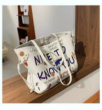 Load image into Gallery viewer, Bolsa tote feminina com estampa de desenho, bolsa de mão de couro pu de alta capacidade, bolsa de ombro para compras