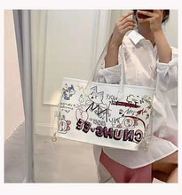Load image into Gallery viewer, Bolsa tote feminina com estampa de desenho, bolsa de mão de couro pu de alta capacidade, bolsa de ombro para compras