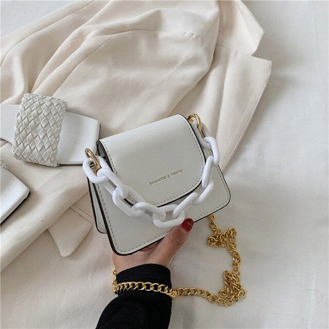 Bolsas de couro do plutônio das mulheres moda mini crossbody saco para as mulheres acrílico corrente bolsa de ombro feminina peq